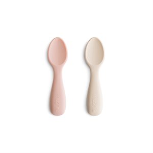 Mushie Toddler Starter Spoons - Silicone 2-Pack - Blush/Shifting Sand